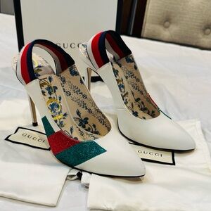 Authentic Gucci Women's White Heels with Sherry Line Accents